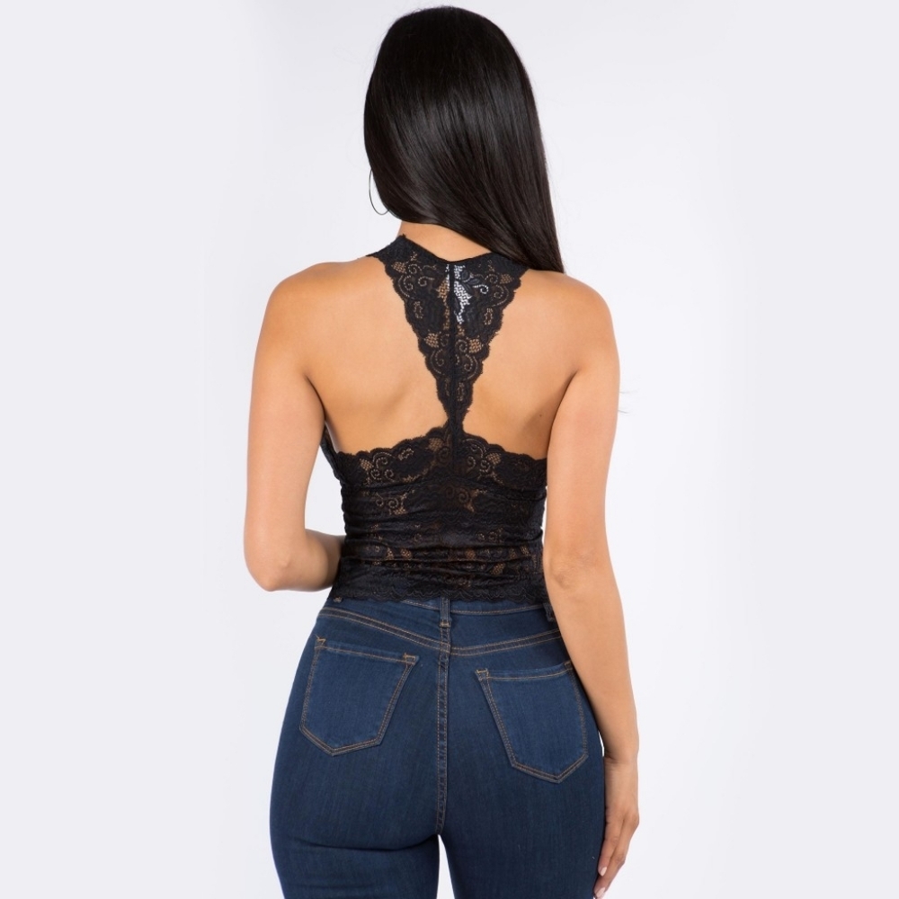 Ladies padded Floral Lace Racer Back Crop